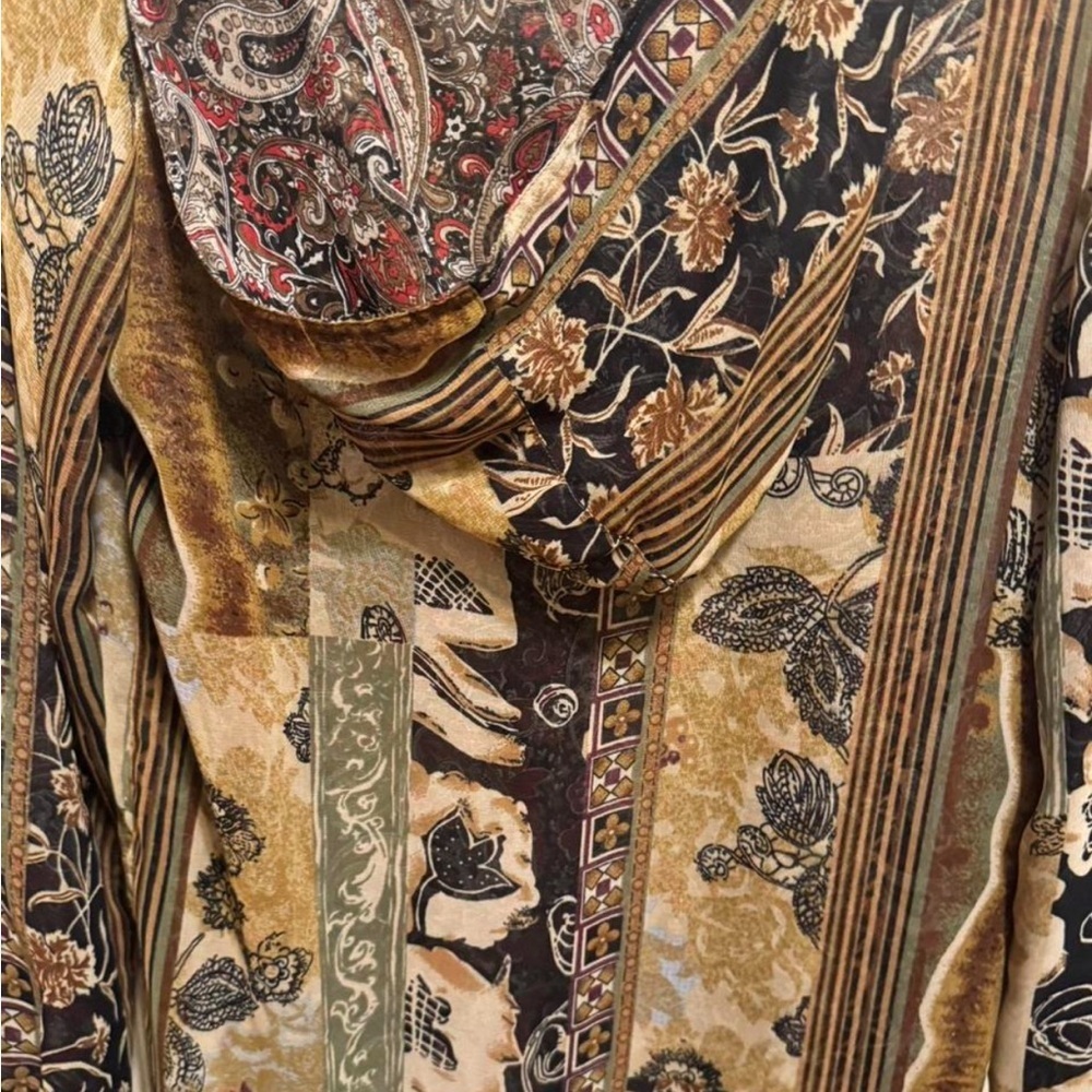 Cynthia Bradley brown floral Paisley button front hooded cardigan reversible - Picture 8 of 8